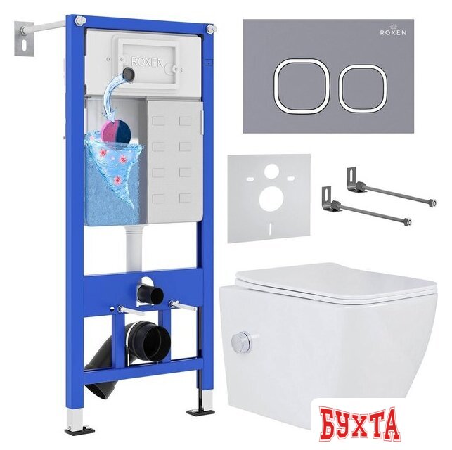 Унитаз подвесной Roxen Cube bidet в комплекте с инсталляцией StounFix Dual Fresh 6 в 1 966426 (кнопка: серый бетон) 2