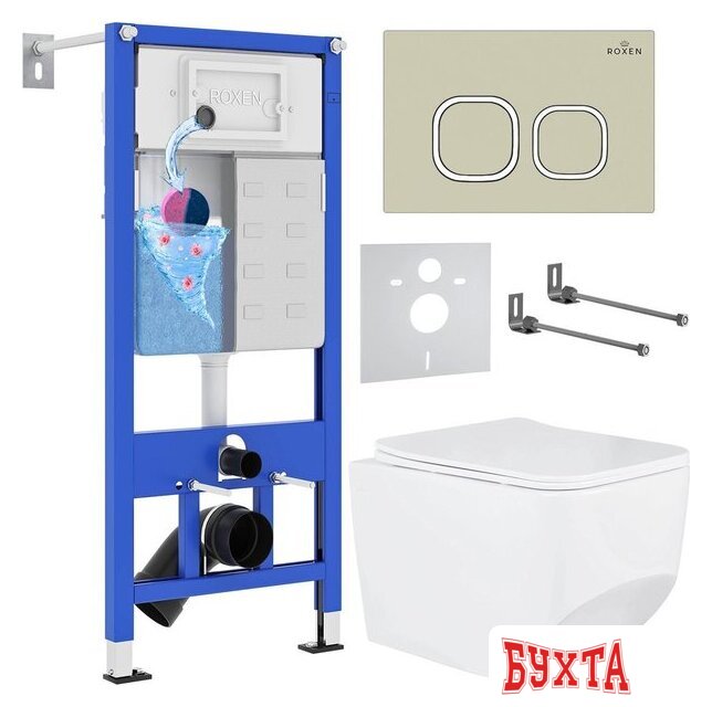 Унитаз подвесной Roxen Boro в комплекте с инсталляцией StounFix Dual Fresh 6 в 1 966532 (кнопка: бежевый)