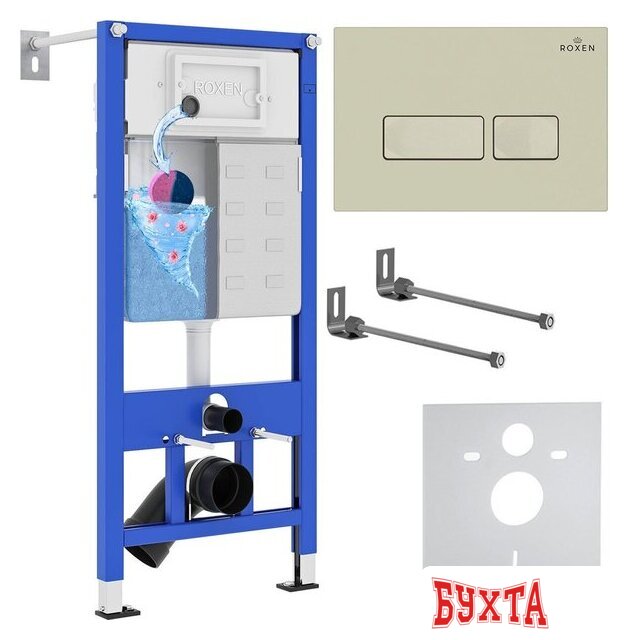 Унитаз подвесной Roxen Porto в комплекте с инсталляцией StounFix Dual Fresh 6 в 1 966662 (кнопка: бежевый)