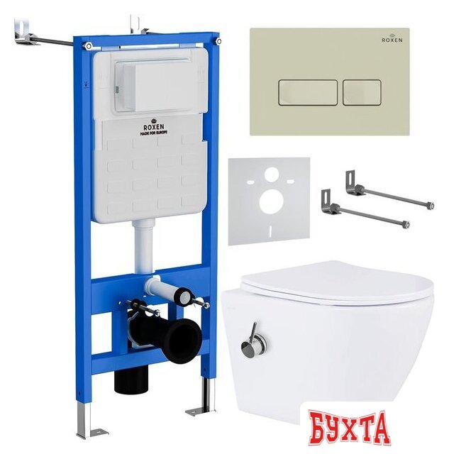 Унитаз подвесной Roxen Antares Bidet в комплекте с инсталляцией StounFix Dual Fresh 6 в 1 966690 (кнопка: бежевый) 1
