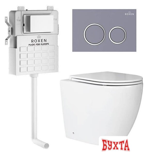 Унитаз приставной Roxen Antares в комплекте с инсталляцией Attach 5 в 1 966921 (кнопка: серый бетон)