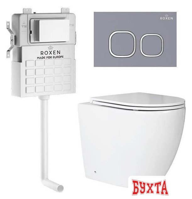 Унитаз приставной Roxen Antares в комплекте с инсталляцией Attach 5 в 1 966977 (кнопка: серый бетон)