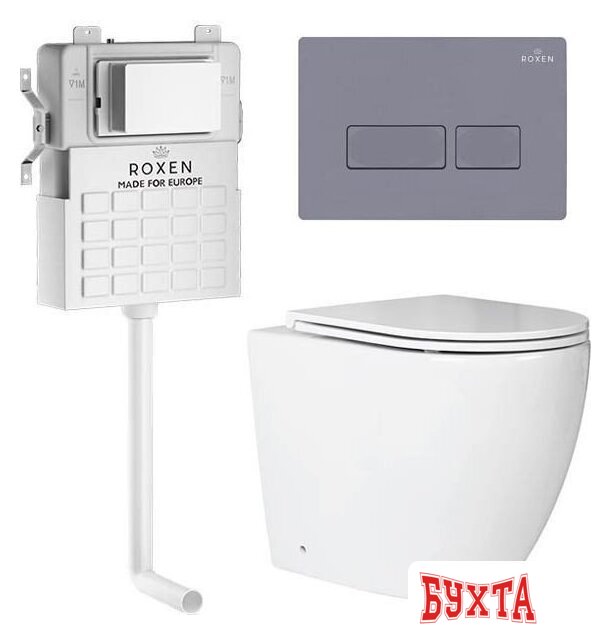 Унитаз приставной Roxen Antares в комплекте с инсталляцией Attach 5 в 1 967072 (кнопка: серый бетон)