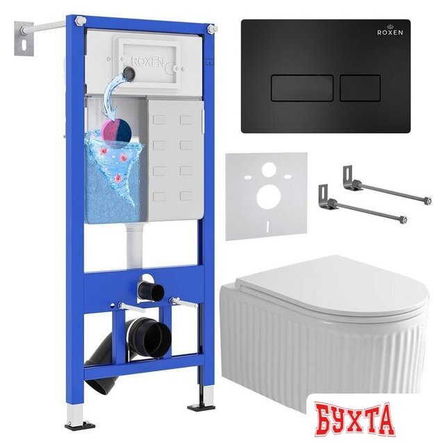 Унитаз подвесной Roxen Royal Matt в комплекте с инсталляцией StounFix Dual Fresh 6 в 1 968211 (кнопка: черный)