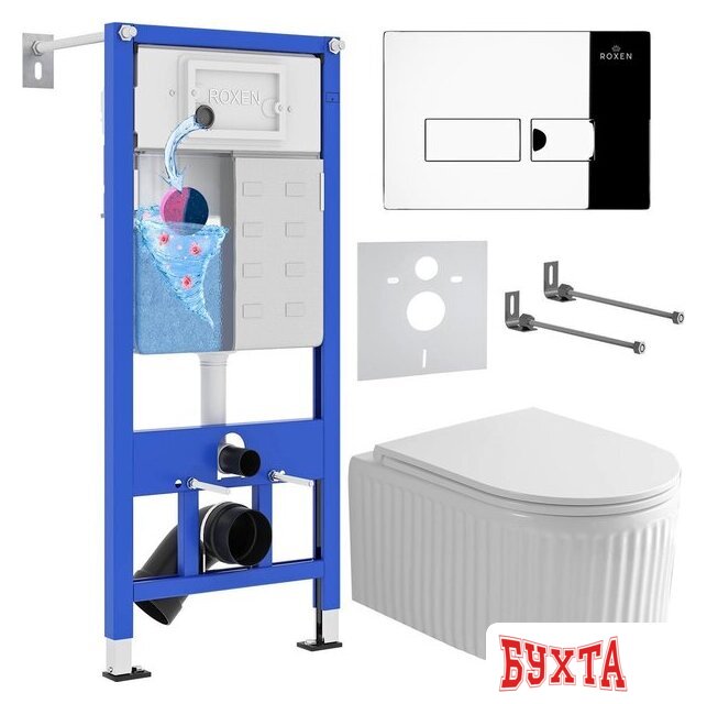 Унитаз подвесной Roxen Royal Matt в комплекте с инсталляцией StounFix Dual Fresh 6 в 1 968213 (кнопка: хром глянцевый)