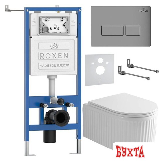 Унитаз подвесной Roxen Royal Matt в комплекте с инсталляцией StounFix Dual Fresh 6 в 1 968214 (кнопка: хром - матовый) 2
