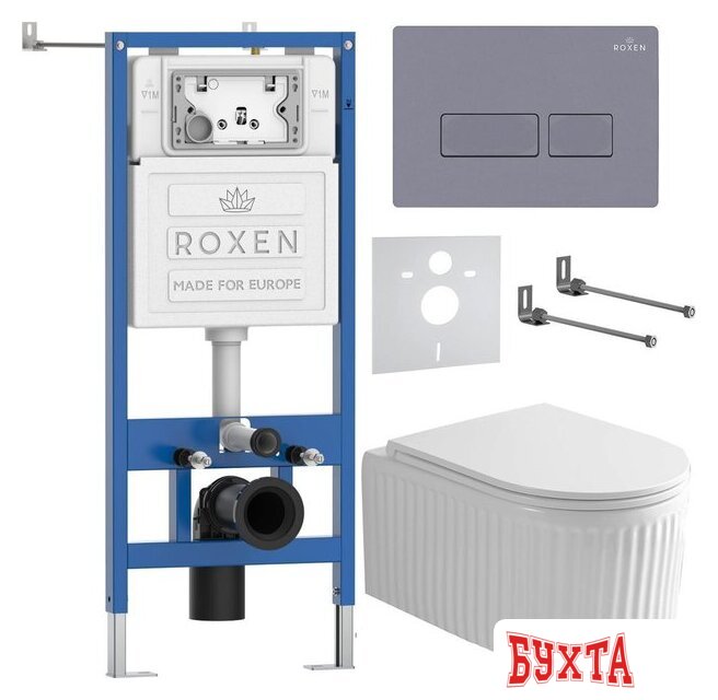 Унитаз подвесной Roxen Royal Matt в комплекте с инсталляцией StounFix Dual Fresh 6 в 1 968226 (кнопка: серый бетон) 2