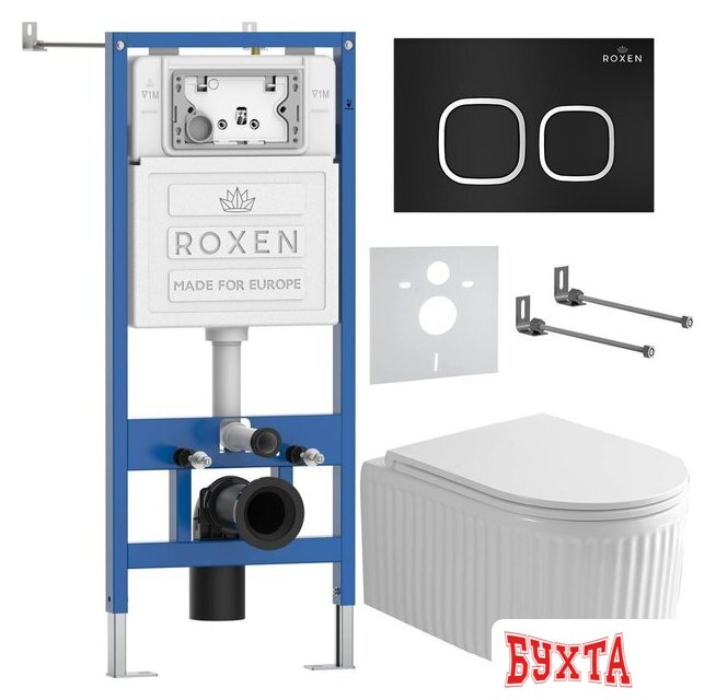 Унитаз подвесной Roxen Royal Matt в комплекте с инсталляцией StounFix Dual Fresh 6 в 1 968267 (кнопка: черный) 2