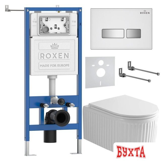 Унитаз подвесной Roxen Royal Matt в комплекте с инсталляцией StounFix Dual Fresh 6 в 1 968291 (кнопка: белый/хром) 2