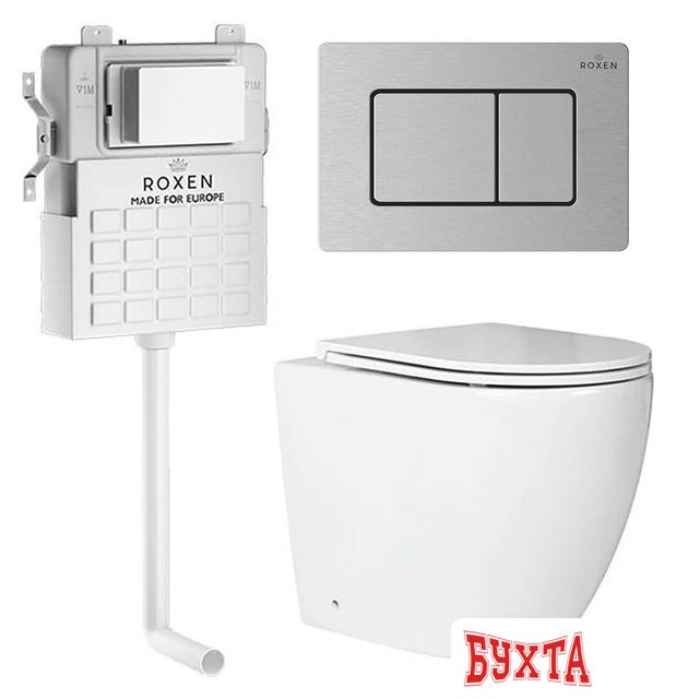 Унитаз приставной Roxen Antares в комплекте с инсталляцией Roxen Attach 5 в 1 968412 (кнопка: сатин)