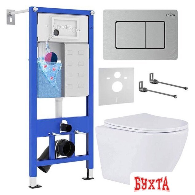 Унитаз подвесной Roxen Antares в комплекте с инсталляцией StounFix Dual Fresh 6 в 1 968418 (кнопка: сатин)