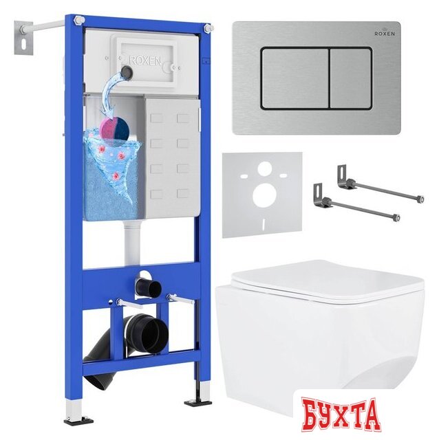 Унитаз подвесной Roxen Boro в комплекте с инсталляцией StounFix Dual Fresh 6 в 1 968433 (кнопка: сатин) 1