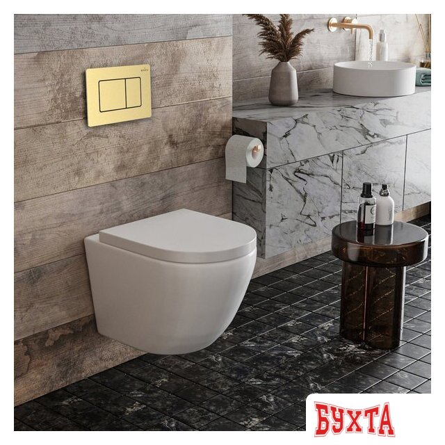 Унитаз подвесной Roxen Antares в комплекте с инсталляцией StounFix Dual Fresh 6 в 1 968454 (кнопка: брашированное золото) 2
