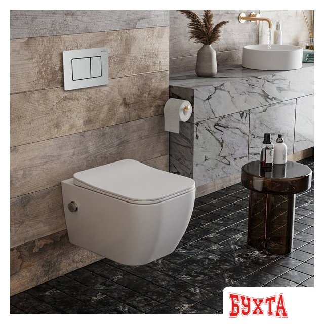 Унитаз подвесной Roxen Cube bidet в комплекте с инсталляцией StounFix Dual Fresh 6 в 1 968472 (кнопка: брашированное золото) 2
