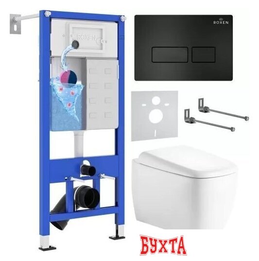 Унитаз подвесной Roxen Martin в комплекте с инсталляцией StounFix Dual Fresh 6 в 1 968501 (кнопка: черный) 1