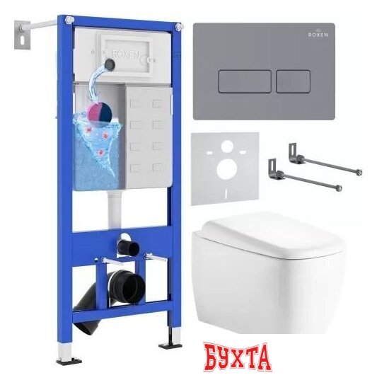 Унитаз подвесной Roxen Martin в комплекте с инсталляцией StounFix Dual Fresh 6 в 1 968505 (кнопка: серый бетон)