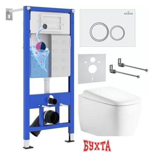 Унитаз подвесной Roxen Martin в комплекте с инсталляцией StounFix Dual Fresh 6 в 1 968507 (кнопка: белый)