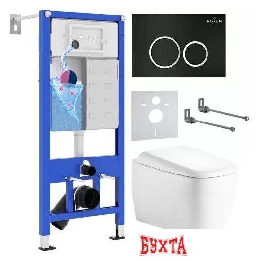 Унитаз подвесной Roxen Martin в комплекте с инсталляцией StounFix Dual Fresh 6 в 1 968508 (кнопка: черный)