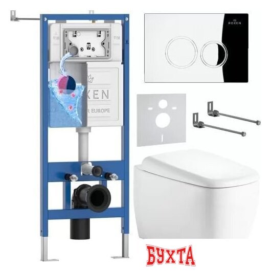 Унитаз подвесной Roxen Martin в комплекте с инсталляцией StounFix Dual Fresh 6 в 1 968509 (кнопка: хром глянцевый)