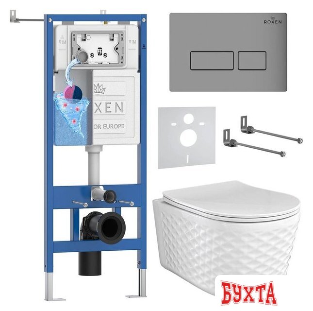 Унитаз подвесной Roxen Vine Tornado в комплекте с инсталляцией StounFix Dual Fresh 6 в 1 979003 (кнопка: хром матовый) 1