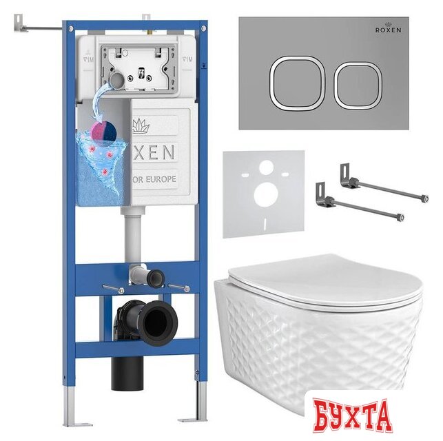 Унитаз подвесной Roxen Vine Tornado в комплекте с инсталляцией StounFix Dual Fresh 6 в 1 979017 (кнопка: хром матовый) 1