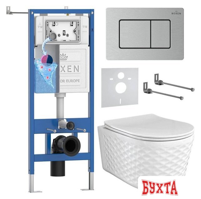 Унитаз подвесной Roxen Vine Tornado в комплекте с инсталляцией StounFix Dual Fresh 6 в 1 979023 (кнопка: сатин) 1