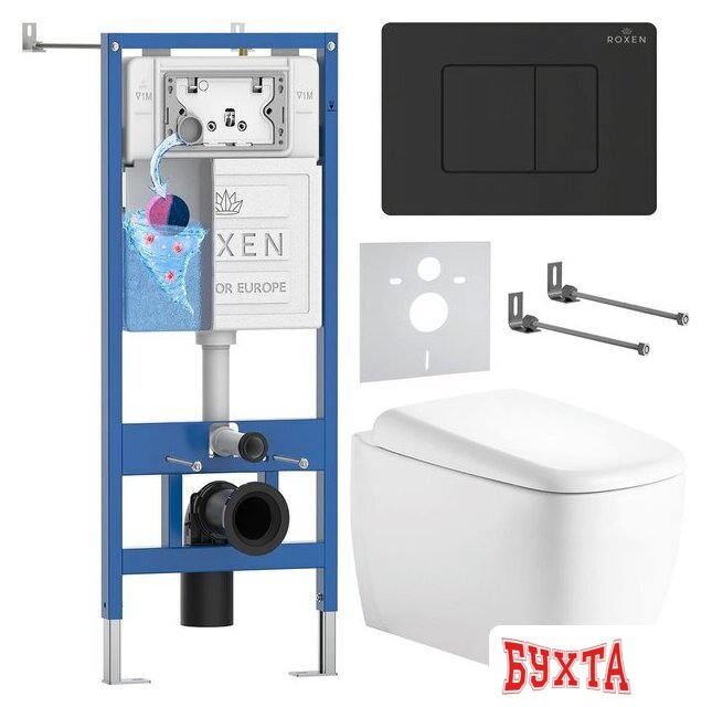 Унитаз подвесной Roxen Martin в комплекте с инсталляцией StounFix Dual Fresh 6 в 1 868521 (кнопка: черный)