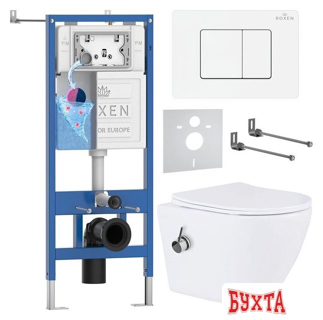 Унитаз подвесной Roxen Antares Bidet в комплекте с инсталляцией StounFix Dual Fresh 6 в 1 868561 (кнопка: белый глянцевая)