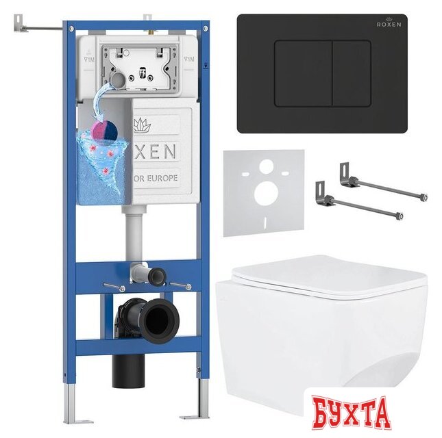 Унитаз подвесной Roxen Boro в комплекте с инсталляцией StounFix Dual Fresh 6 в 1 868602 (кнопка: оружейная сталь матовая)
