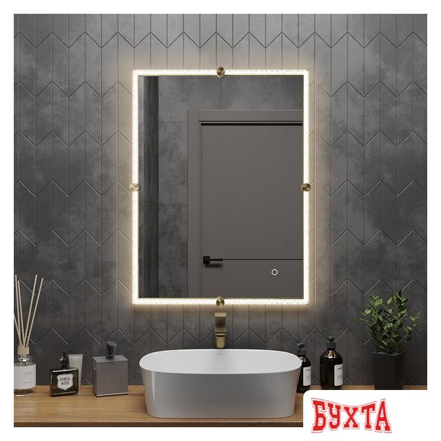 Мебель для ванных комнат Roxen Зеркало Cler c подсветкой 510010-60 (60x80) в рельефной полимерной раме 3