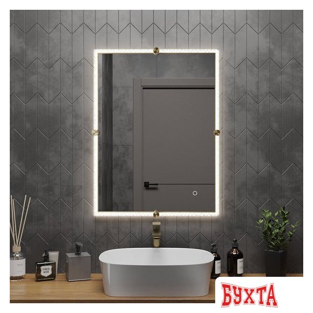 Мебель для ванных комнат Roxen Зеркало Cler c подсветкой 510010-60 (60x80) в рельефной полимерной раме 4