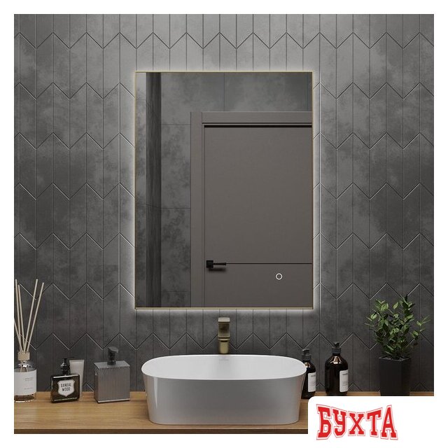 Мебель для ванных комнат Roxen Зеркало Frida c подсветкой 510215-60 (60x80) в тонком металлическом профиле в цвете брашированное золото 3