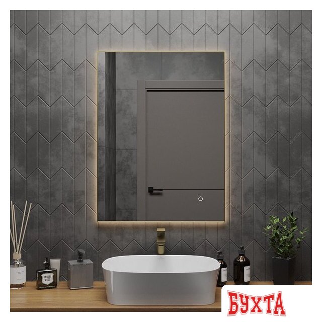 Мебель для ванных комнат Roxen Зеркало Frida c подсветкой 510215-60 (60x80) в тонком металлическом профиле в цвете брашированное золото 5