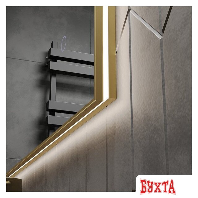 Мебель для ванных комнат Roxen Зеркало Frida c подсветкой 510215-120 (120x70) в тонком металлическом профиле в цвете брашированное золото 5