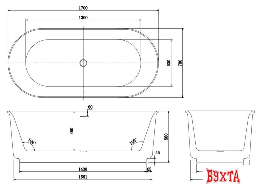 Ванна Roxen Art 220100-1778-BG 170x78 5