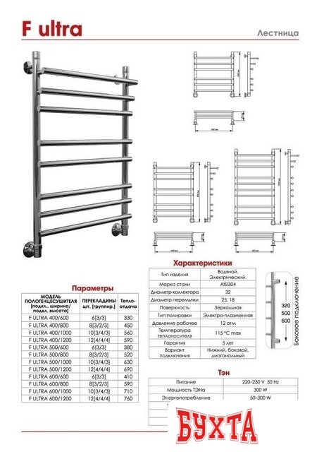 Полотенцесушитель Luxon F Ultra 120x50 (нижнее подключение) 2