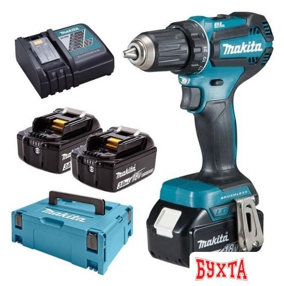 Дрель-шуруповерт Makita DDF485RF3J (с 3-мя АКБ, кейс) 1