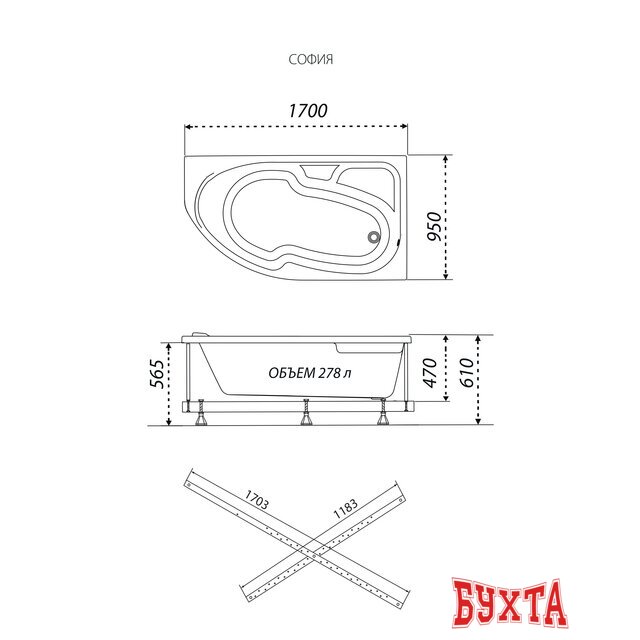 Ванна Triton София гидромассажная 170х95L Релакс 3