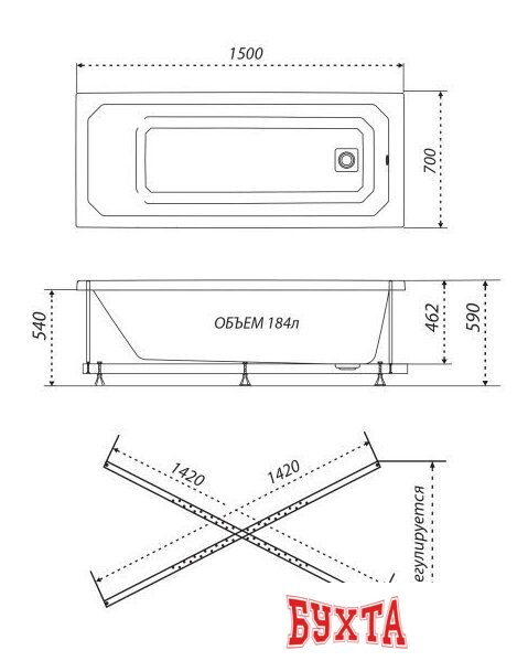 Ванна Triton Прага 150х70 (каркасом) 5