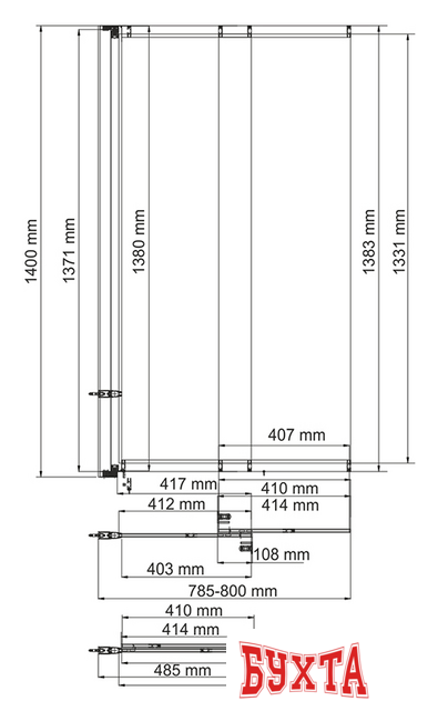 Стеклянная шторка для ванны Wasserkraft Main 41S02-80 3