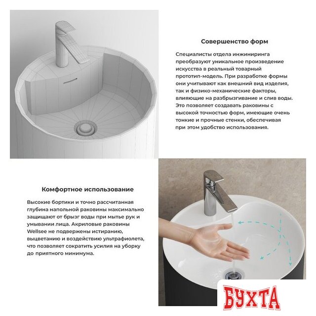 Умывальник Wellsee Chalice Perfection 230616000 (отдельностоящий, с отверстием под смеситель, матовый черный/глянцевый белый) 5