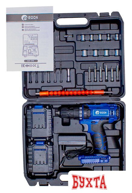 Дрель-шуруповерт Edon AD-21E (с 2-мя АКБ, кейс)