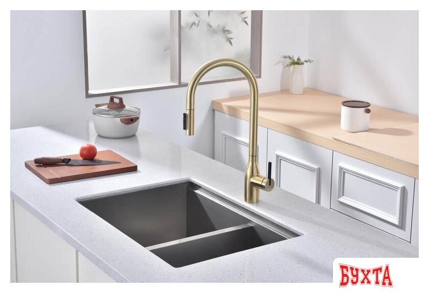 Смеситель Paulmark Iniversal Un213880-LG (золото/светлое брашированное золото) 2