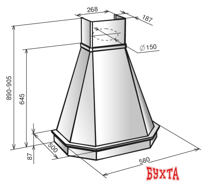 Кухонная вытяжка Elikor Камин Грань 90П-650-П3Л (бежевый/дуб неокрашенный) (840772) 2