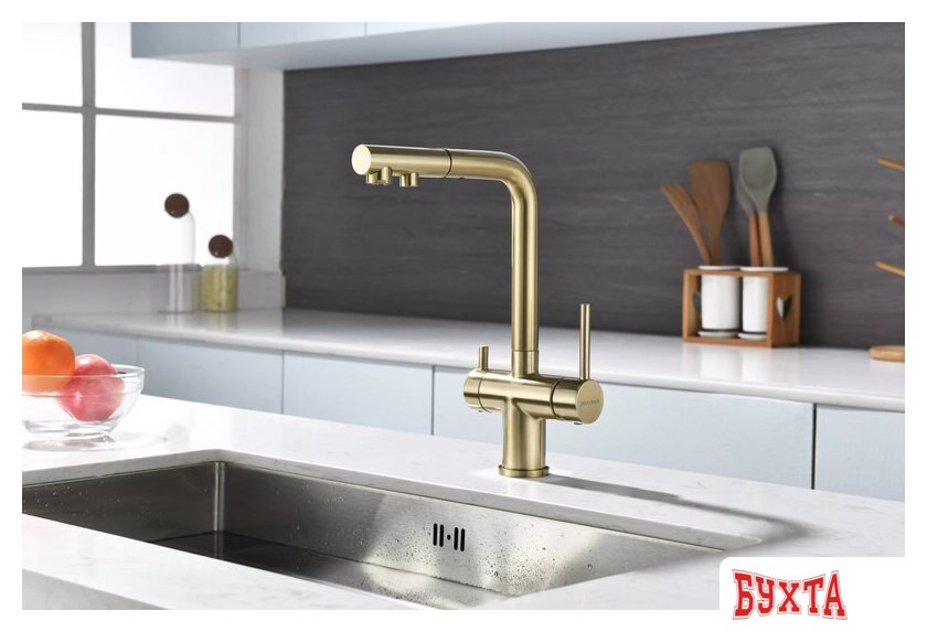 Смеситель Paulmark Serpentine Se213222-LG (светлое золото) 2