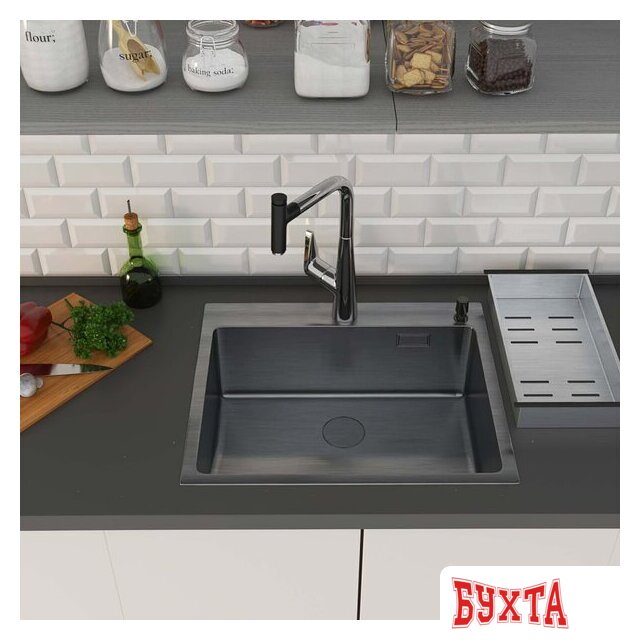 Кухонная мойка Roxen Simple 560220-55B PVD графит (с коландером и дозатором) 2