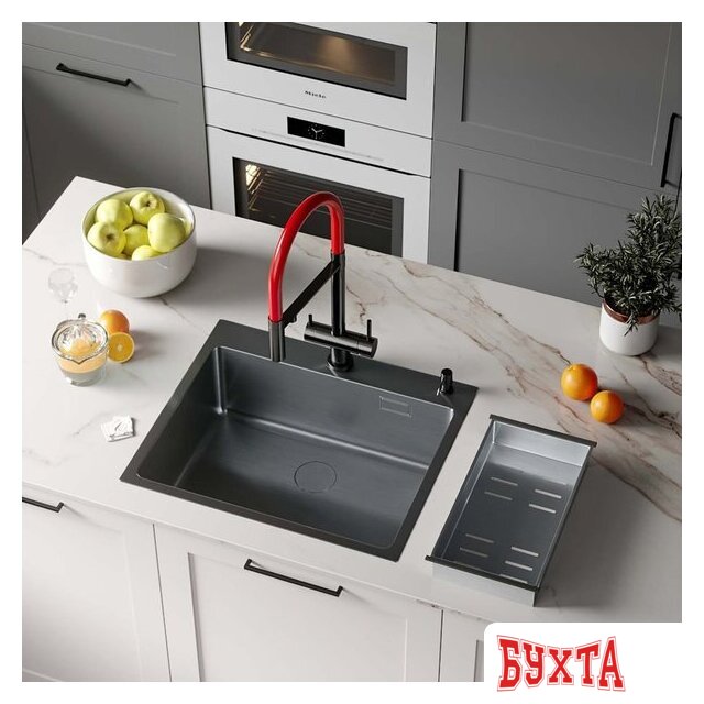 Кухонная мойка Roxen Simple 560220-55B PVD графит (с коландером и дозатором) 3