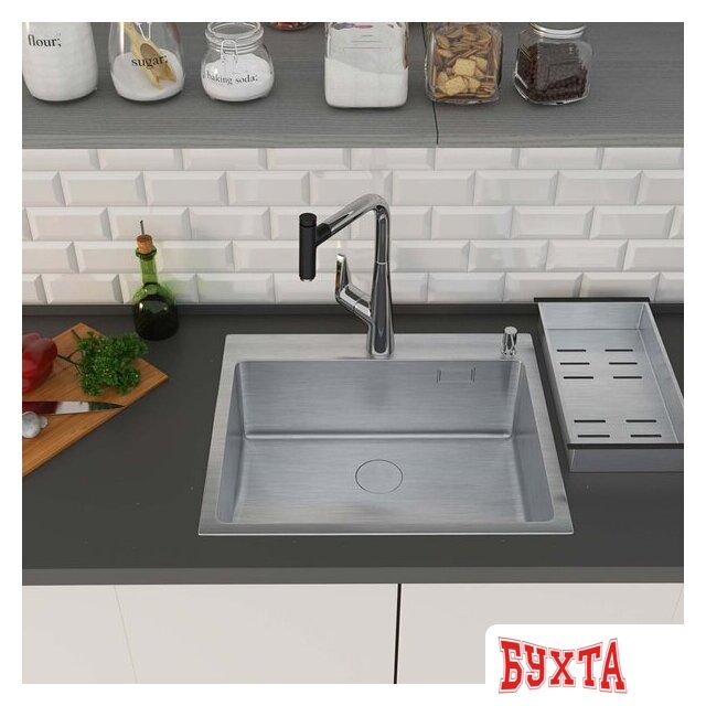 Кухонная мойка Roxen Simple 560220-55 сатин (с коландером и дозатором) 3