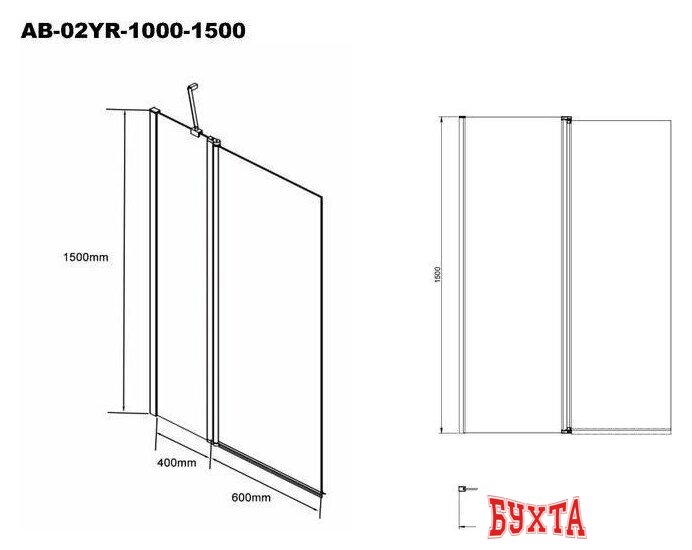 Стеклянная шторка для ванны Aquabath AB-YR02-1000-1500 2