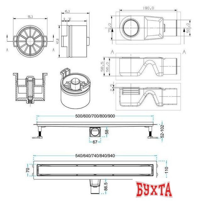 Трап/канал Aquabath Line AB010-SS-600 2